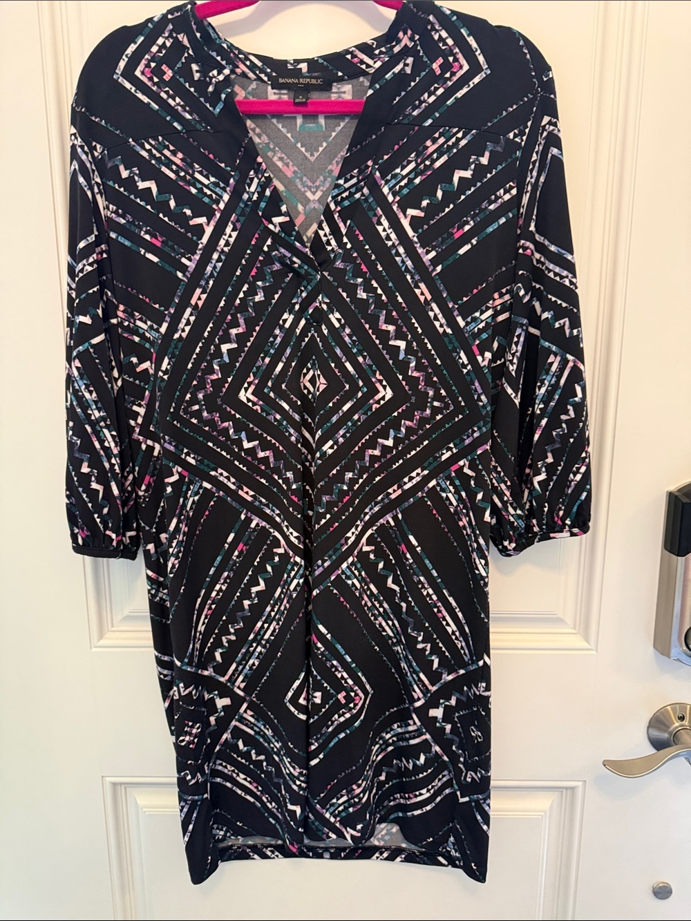 Banana Republic navy Shift Dress with Pink & Teal Geometric Print
